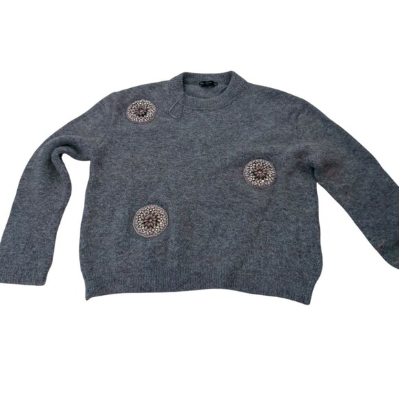 ZARA SOFT KNIT CREWNECK SWEATER SIZE Small Beaded APPLIQUE Italian yarn - Picture 5 of 12